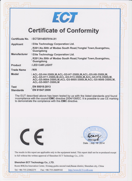 China Guangzhou Elite Lighting Technology Corp. Ltd certificaciones